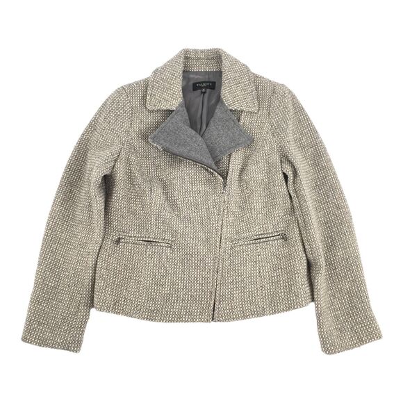Talbots Tweed Full Zip Jacket Size 6 Petites Gray Cream 6P Wool Blend Collared S - Picture 1 of 9